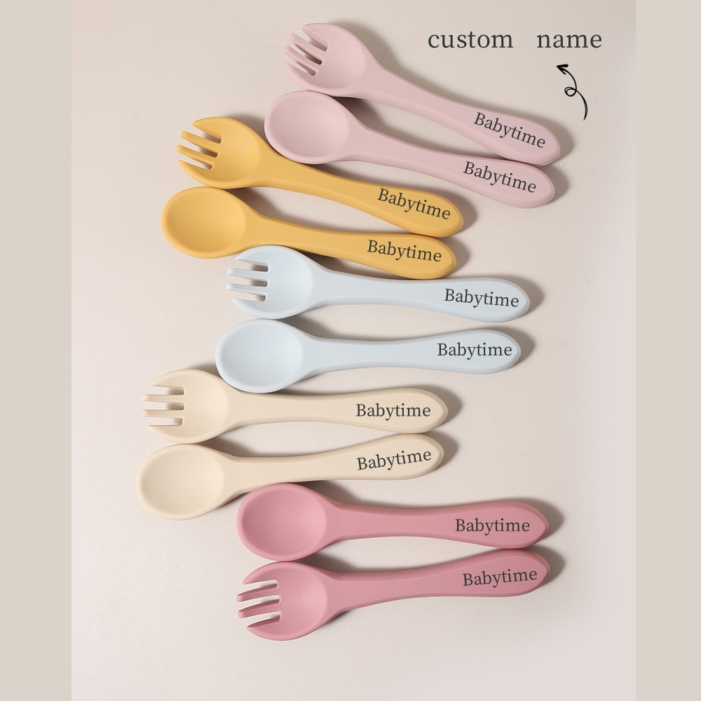 Baby Food Utensils - Nama Kustom 1 Pasang Sendok dan